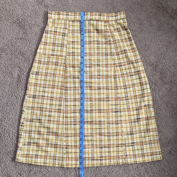 Vintage yellow warm toned plaid high waisted midi skirt, custom measurements - Picture 11 of 13